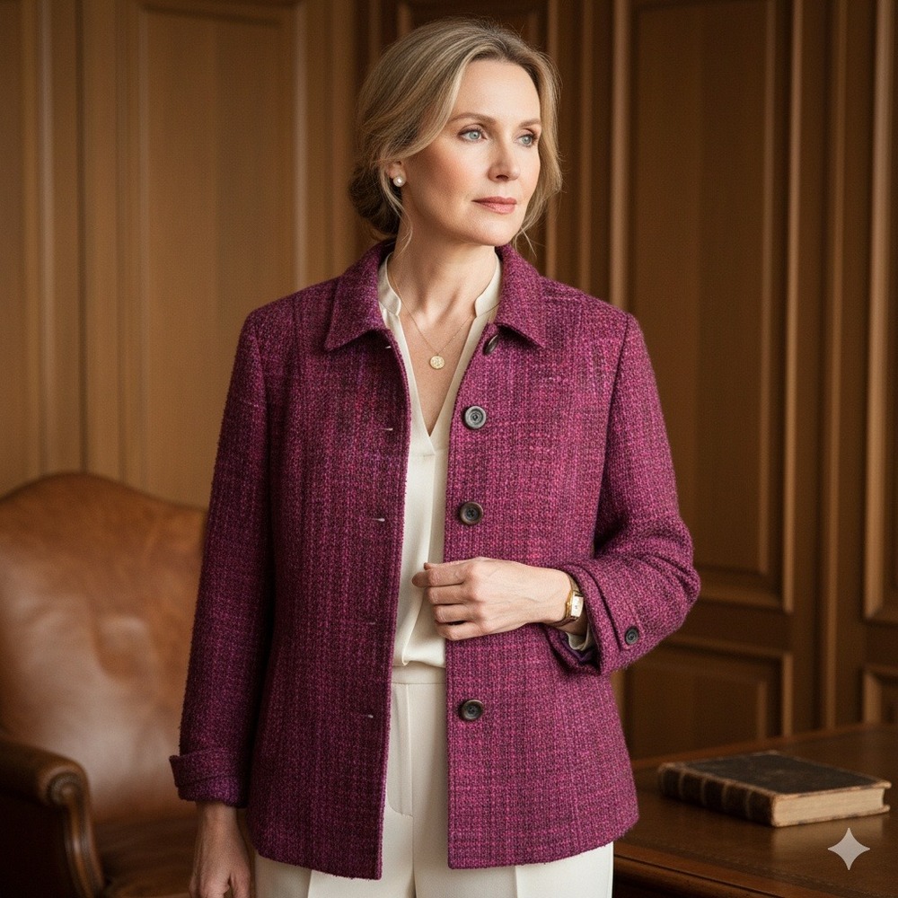 Coldwater Creek Purple Tweed Buttons Jacket Blazer Womens 18 Old Money Preppy